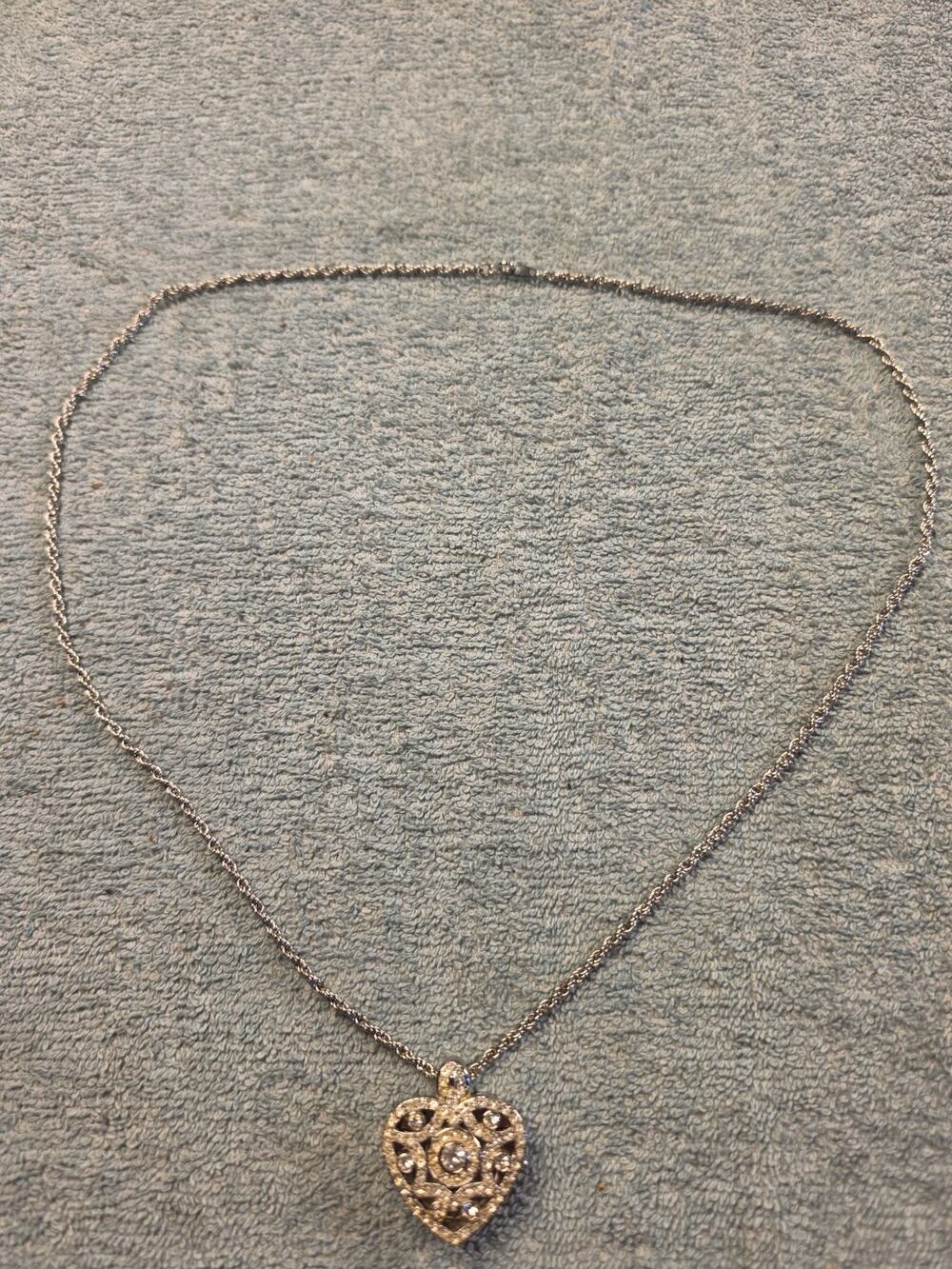 Vintage Adrienne Arpel Club A Heart Locket Pendant Watch Necklace Filigree 377